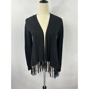 Michael Kors Fringe Cardigan Black Size XS Open Front Long Sleeve Waterfall